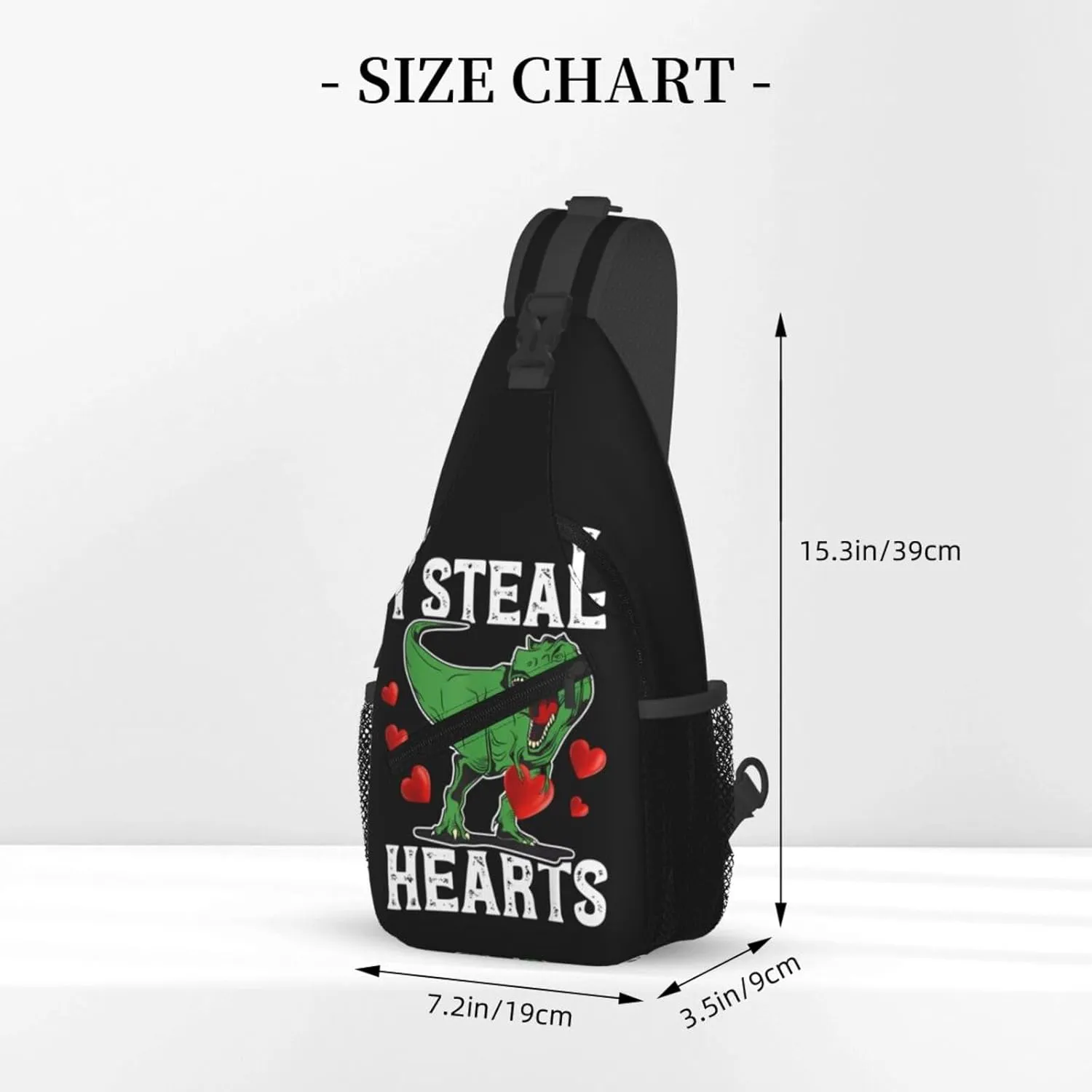 Funnyi Steal Hearts Dinosaur Chest Sling Bag Crossbody Shoulder Backpack Bag Gym Cycling Travel Hiking Daypack Cross Bag