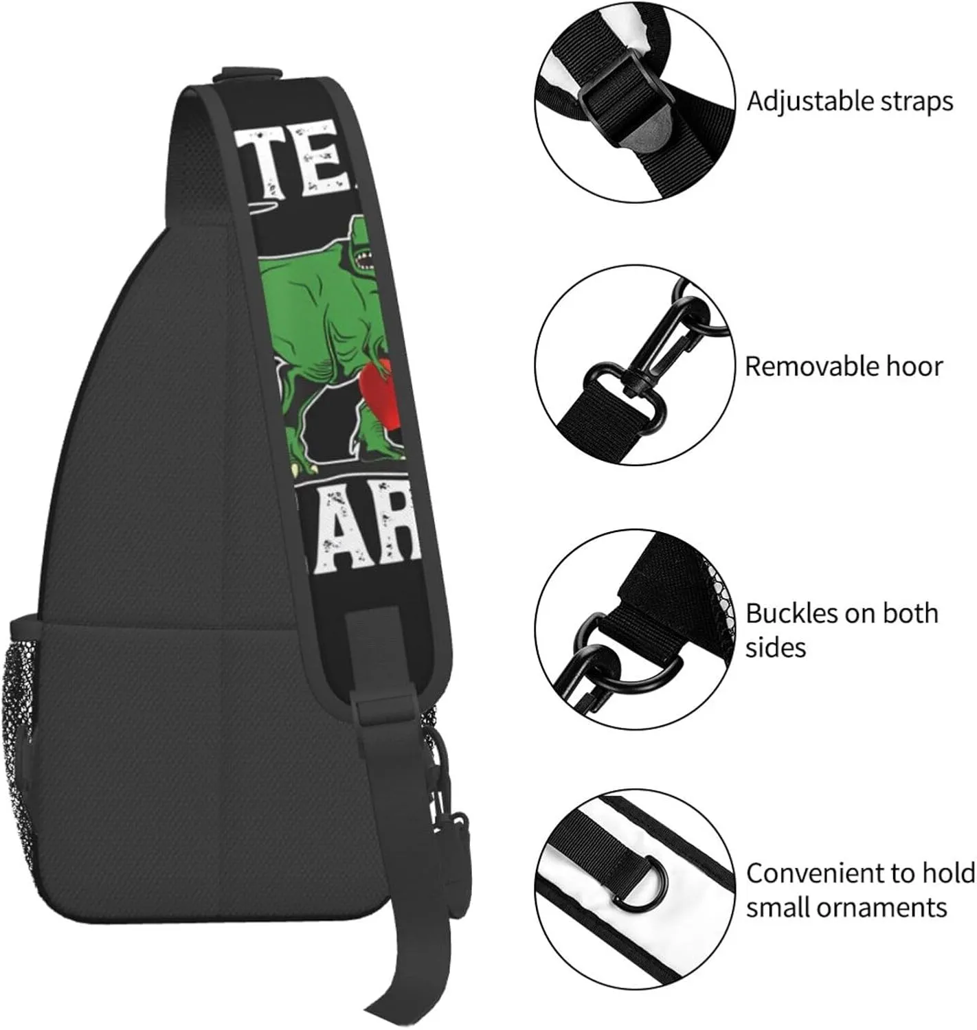 Funnyi Steal Hearts Dinosaur Chest Sling Bag Crossbody Shoulder Backpack Bag Gym Cycling Travel Hiking Daypack Cross Bag