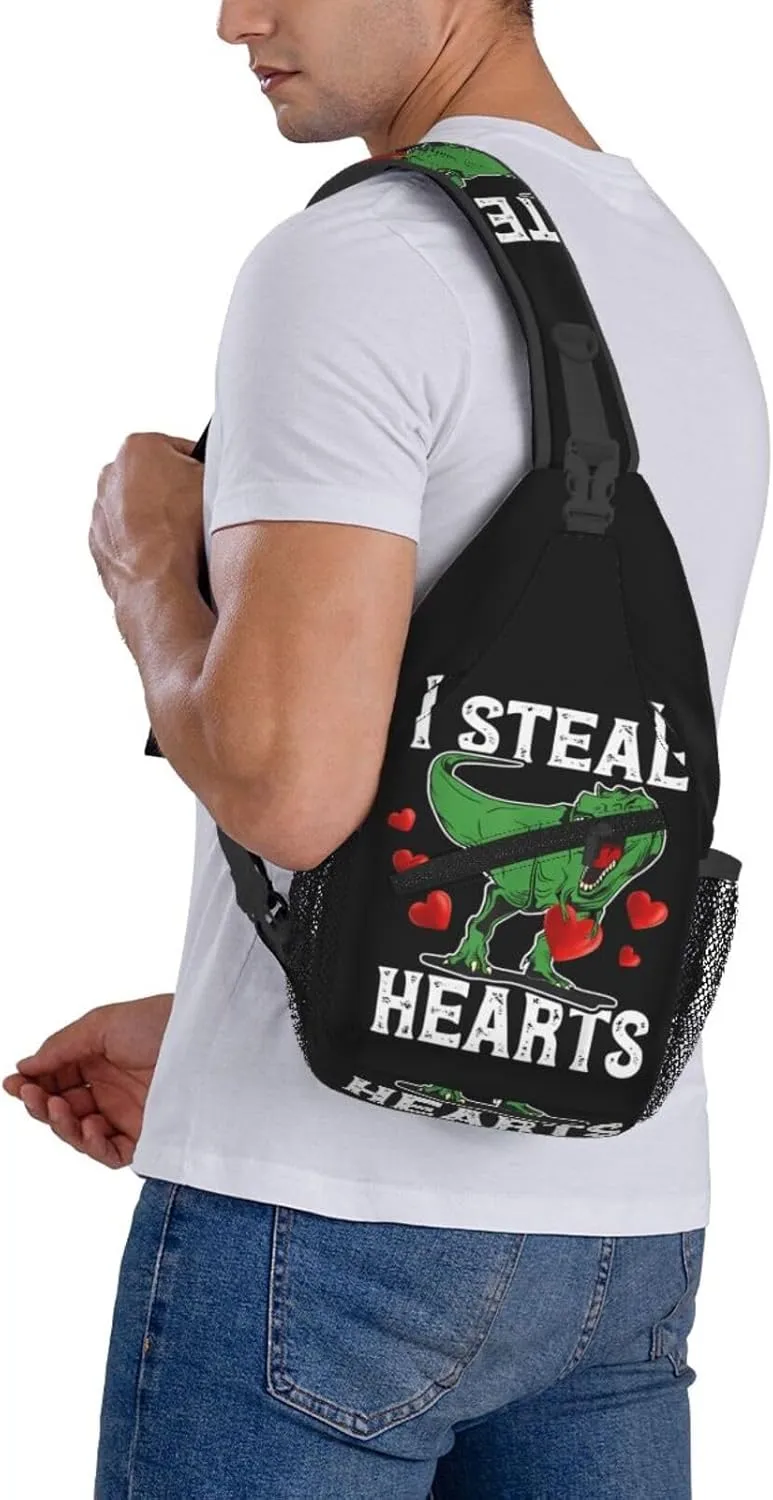 Funnyi Steal Hearts Dinosaur Chest Sling Bag Crossbody Shoulder Backpack Bag Gym Cycling Travel Hiking Daypack Cross Bag