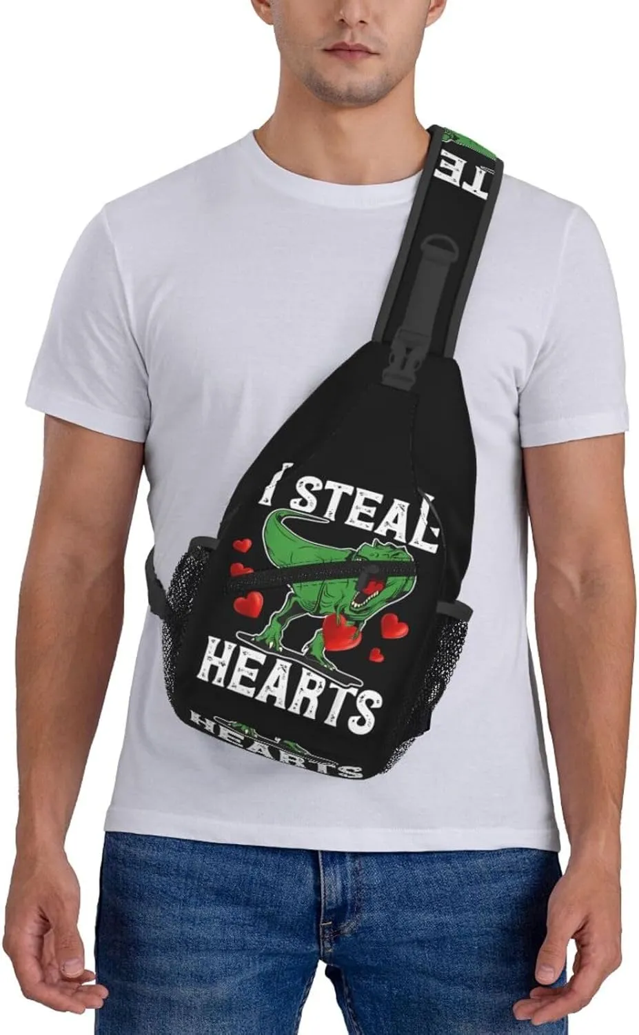 Funnyi Steal Hearts Dinosaur Chest Sling Bag Crossbody Shoulder Backpack Bag Gym Cycling Travel Hiking Daypack Cross Bag