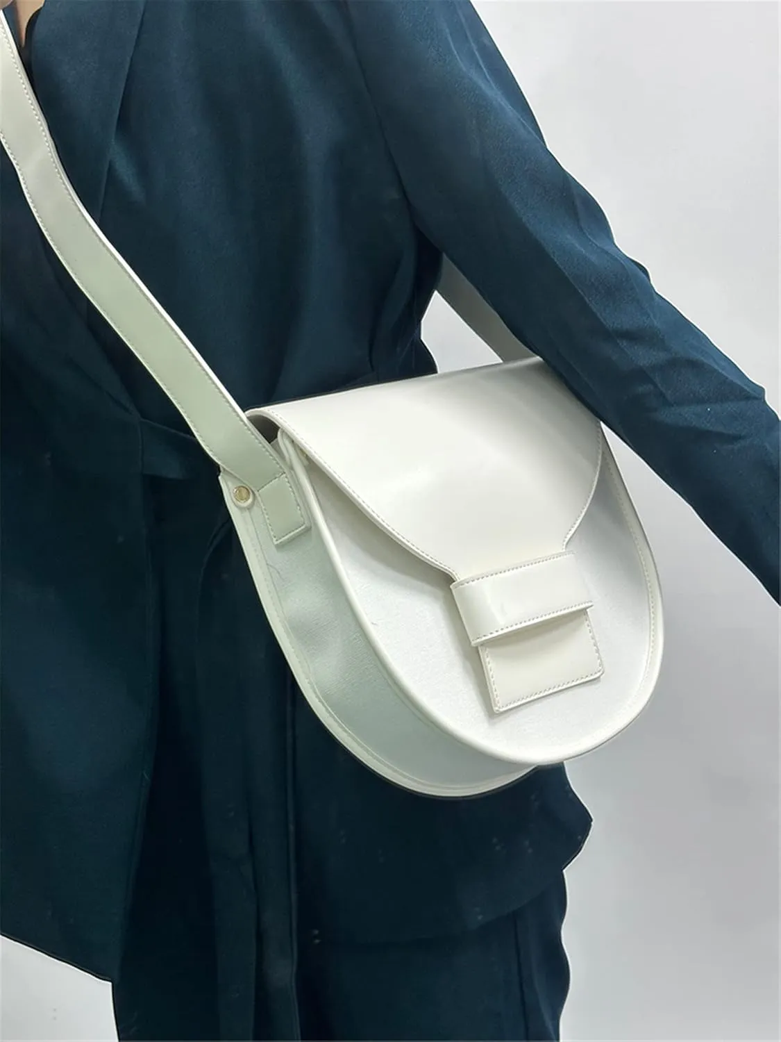 FURINFASHION GR-85 New Arrivals Big Leather Bags For Women With Canvas Patchwork Large Capacity Cross Body Shoulder Bag Handbag Wide Strap (One Size, White)