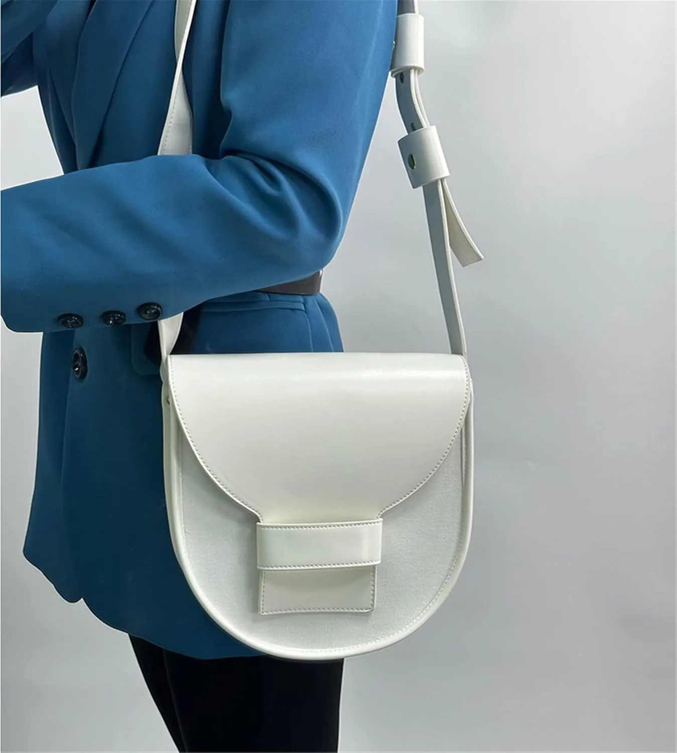 FURINFASHION GR-85 New Arrivals Big Leather Bags For Women With Canvas Patchwork Large Capacity Cross Body Shoulder Bag Handbag Wide Strap (One Size, White)