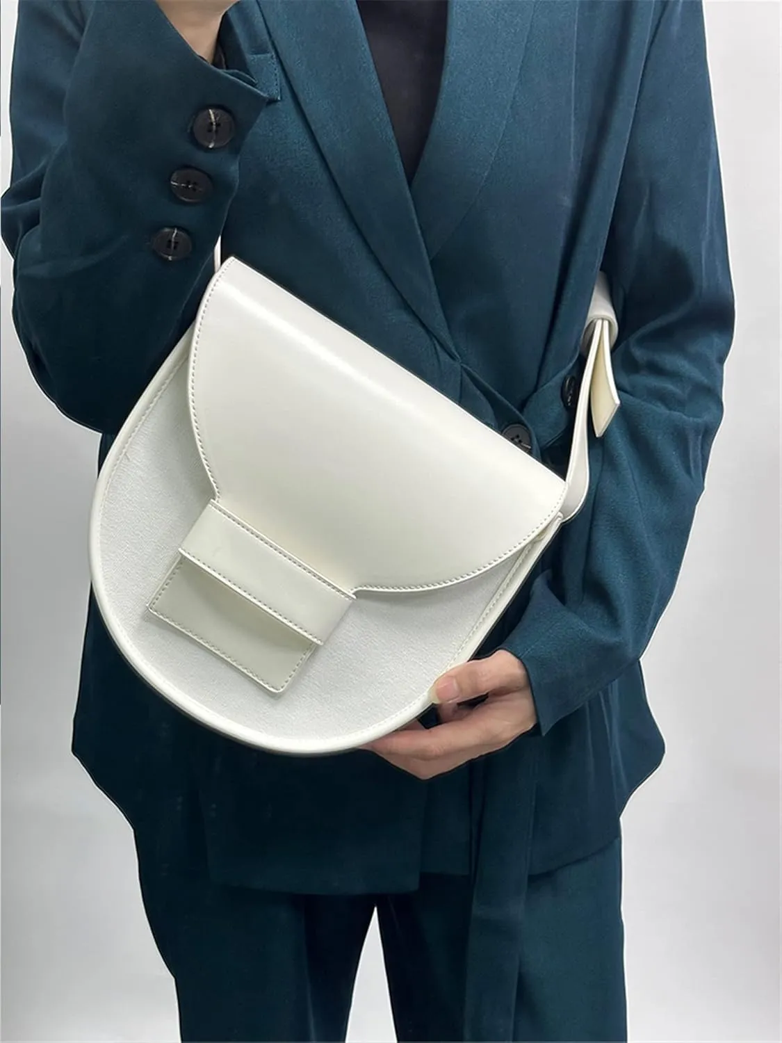 FURINFASHION GR-85 New Arrivals Big Leather Bags For Women With Canvas Patchwork Large Capacity Cross Body Shoulder Bag Handbag Wide Strap (One Size, White)