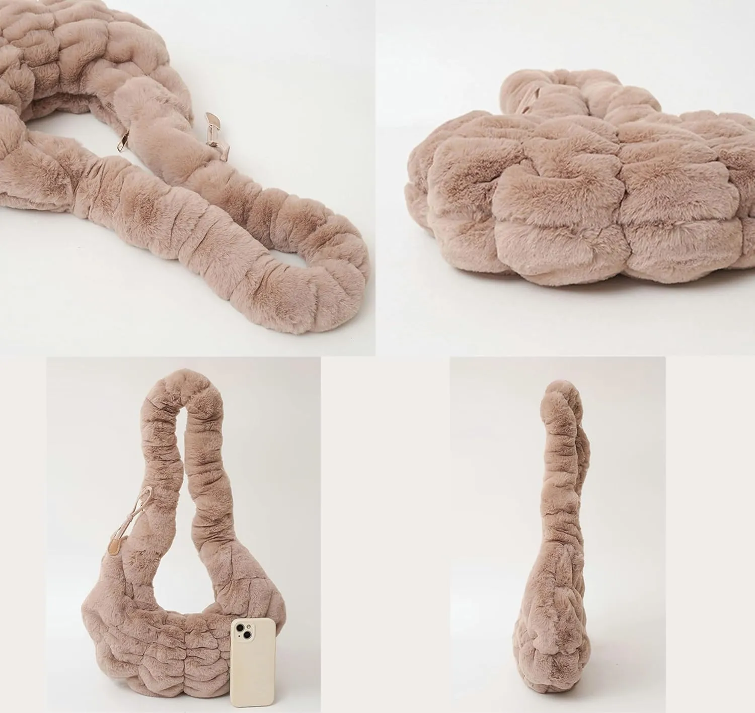 Fuzzy Croissant Bag Puffer Satchel Handbag for Women Quilted Shoulder Bag Ladies Women Hobo Bag Purse Tote Bag Carryall