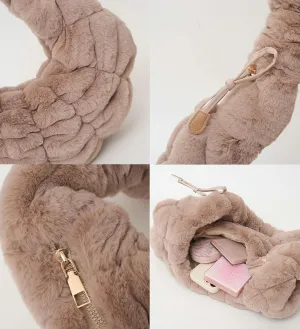 Fuzzy Croissant Bag Puffer Satchel Handbag for Women Quilted Shoulder Bag Ladies Women Hobo Bag Purse Tote Bag Carryall