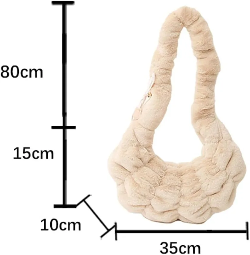 Fuzzy Croissant Bag Puffer Satchel Handbag for Women Quilted Shoulder Bag Ladies Women Hobo Bag Purse Tote Bag Carryall