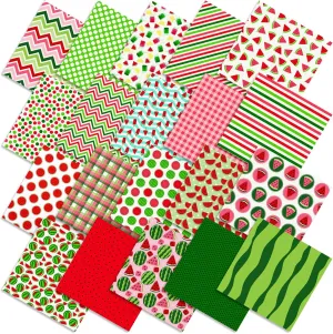 Ganeen 60 Pcs 10 x 10 Inch Watermelon Quilting Fabric Squares Multicolor Watermelon Printed Fabric Bundles Summer Fat Patchwork Precut Stripes for Summer Holiday Handmade Material Sewing DIY Crafts
