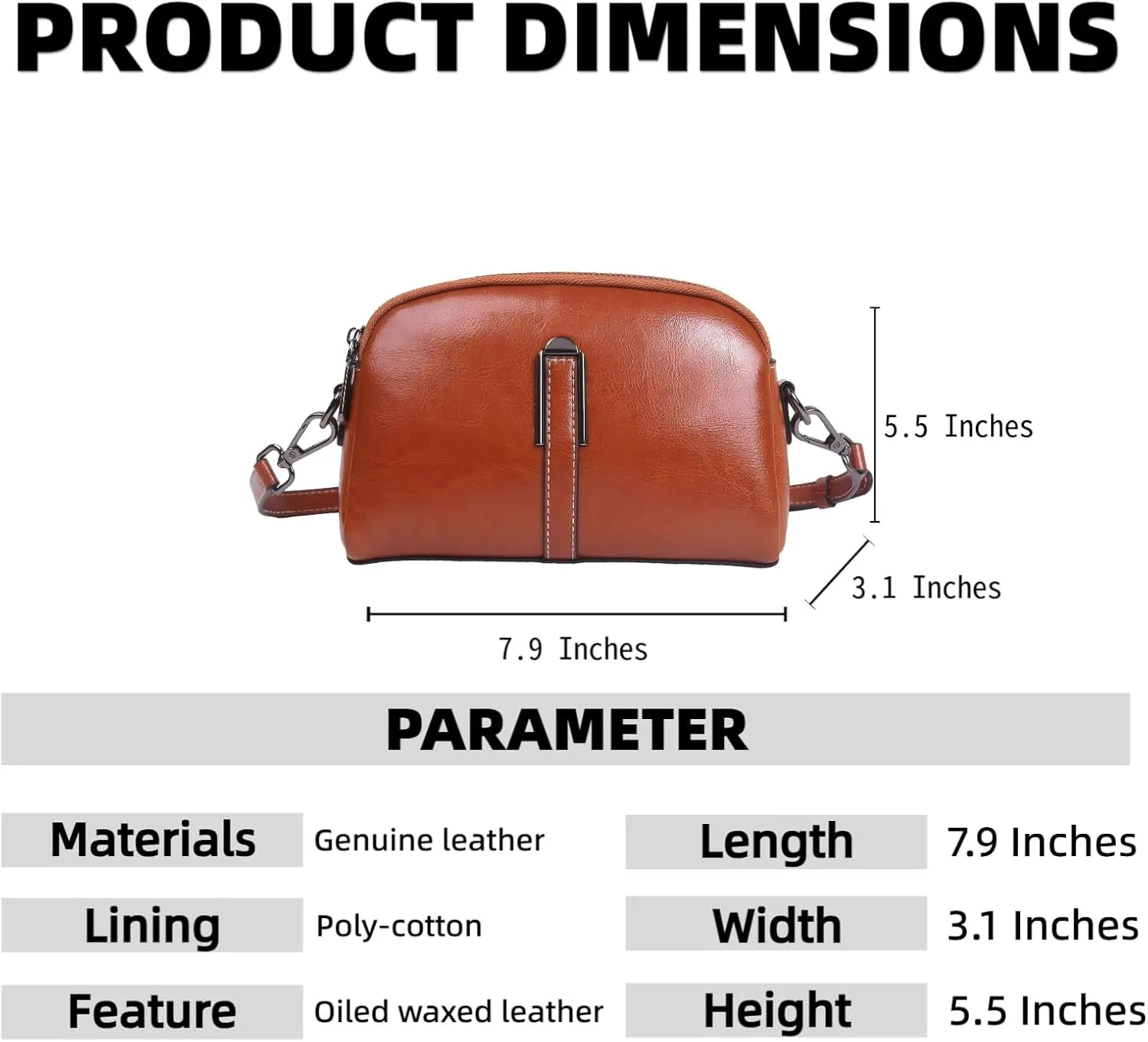 Genuine Leather Crossbody Bag for Women, Oil-waxed Cowhide Small Vintage Bag with Adjustable Strap for Daily Use and Travel