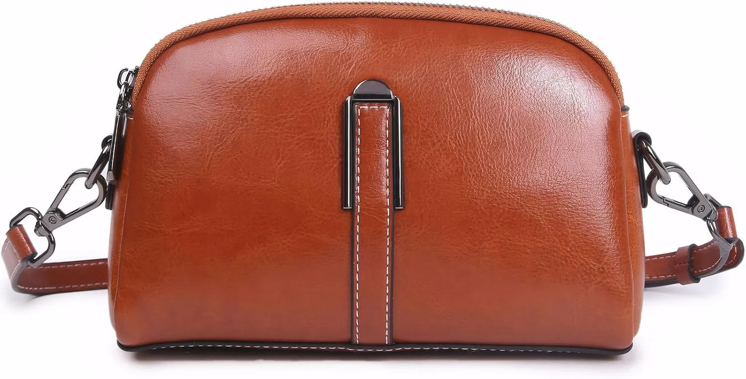 Genuine Leather Crossbody Bag for Women, Oil-waxed Cowhide Small Vintage Bag with Adjustable Strap for Daily Use and Travel