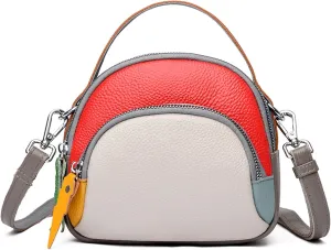 Genuine Leather Shoulder Bags for women,color blocking cowhide crossbody bags,multi layered handbag,Triple Zip Purses
