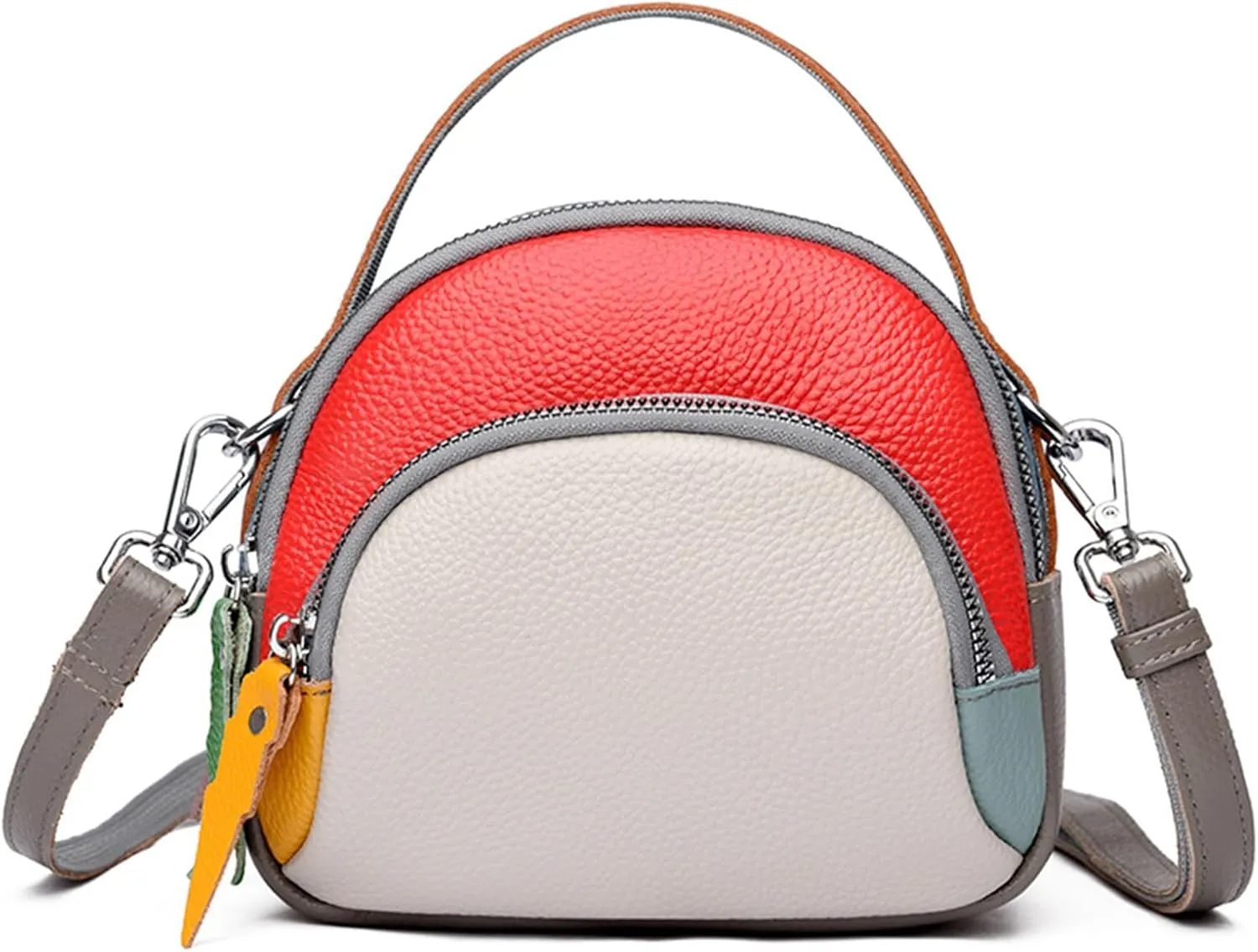 Genuine Leather Shoulder Bags for women,color blocking cowhide crossbody bags,multi layered handbag,Triple Zip Purses