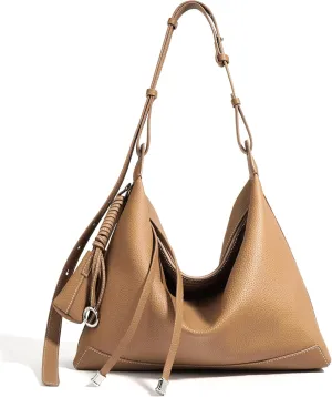 Genuine Leather Slouchy Hobo Bags for Women Purse with Mini Pouch Adjustable Shoulder Straps Work Travel