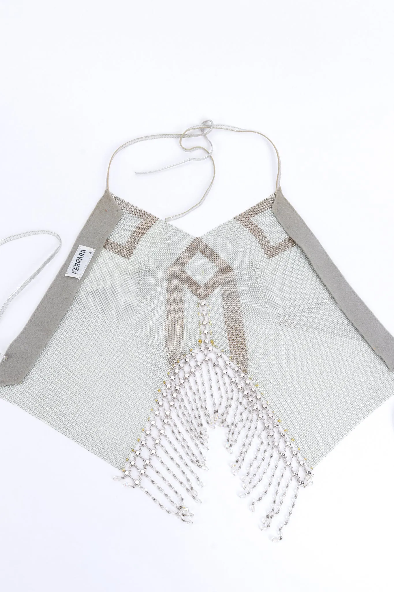Geo Bead Fringe Metal Mesh Halter Top