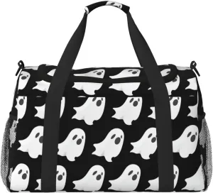 Ghost Halloween Pattern Travel Duffel Bag With Zippers And Handles, Big Foldable Duffle Bag For Family Vacations