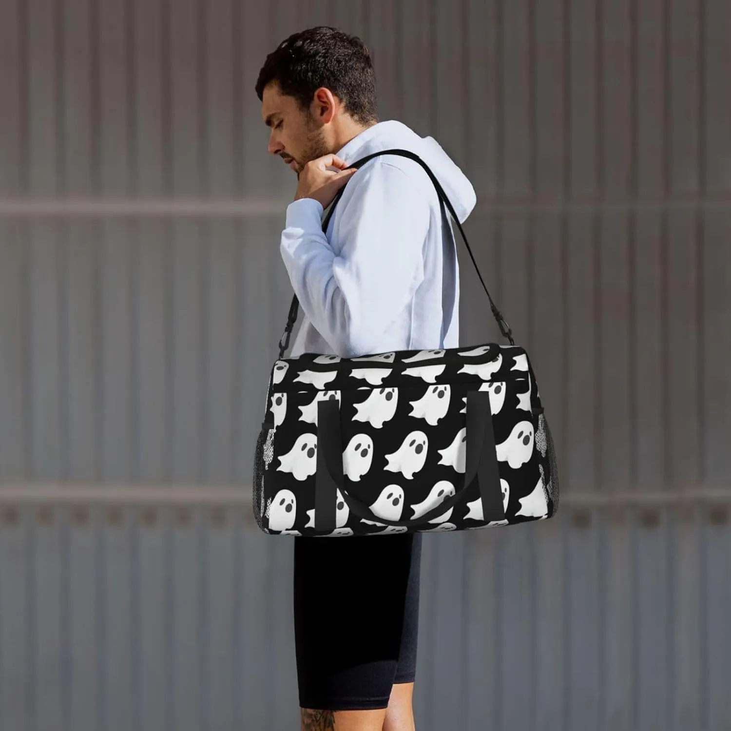 Ghost Halloween Pattern Travel Duffel Bag With Zippers And Handles, Big Foldable Duffle Bag For Family Vacations