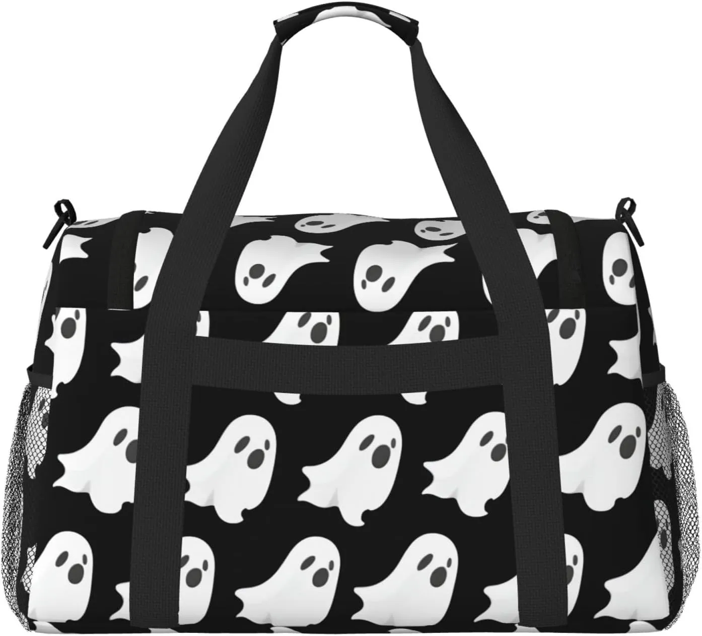 Ghost Halloween Pattern Travel Duffel Bag With Zippers And Handles, Big Foldable Duffle Bag For Family Vacations