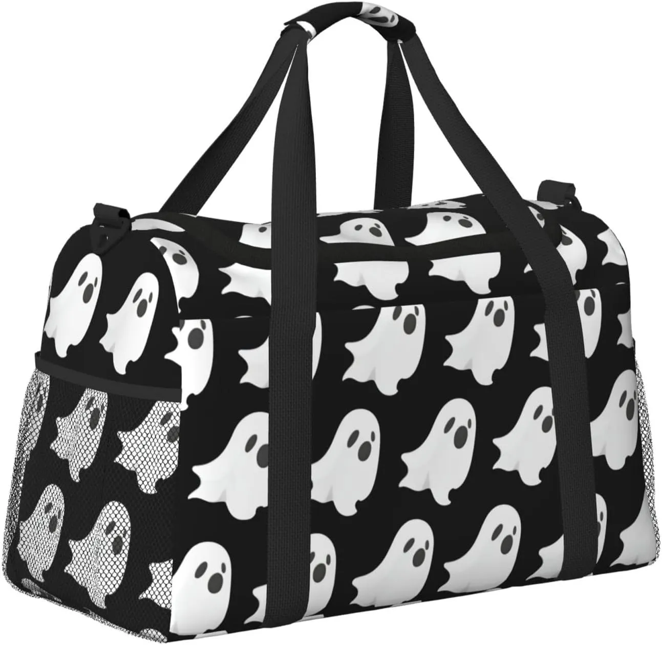Ghost Halloween Pattern Travel Duffel Bag With Zippers And Handles, Big Foldable Duffle Bag For Family Vacations