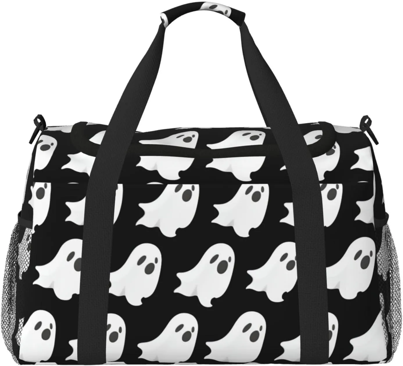 Ghost Halloween Pattern Travel Duffel Bag With Zippers And Handles, Big Foldable Duffle Bag For Family Vacations