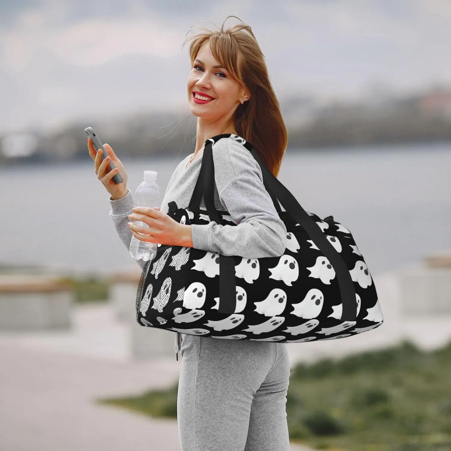 Ghost Halloween Pattern Travel Duffel Bag With Zippers And Handles, Big Foldable Duffle Bag For Family Vacations
