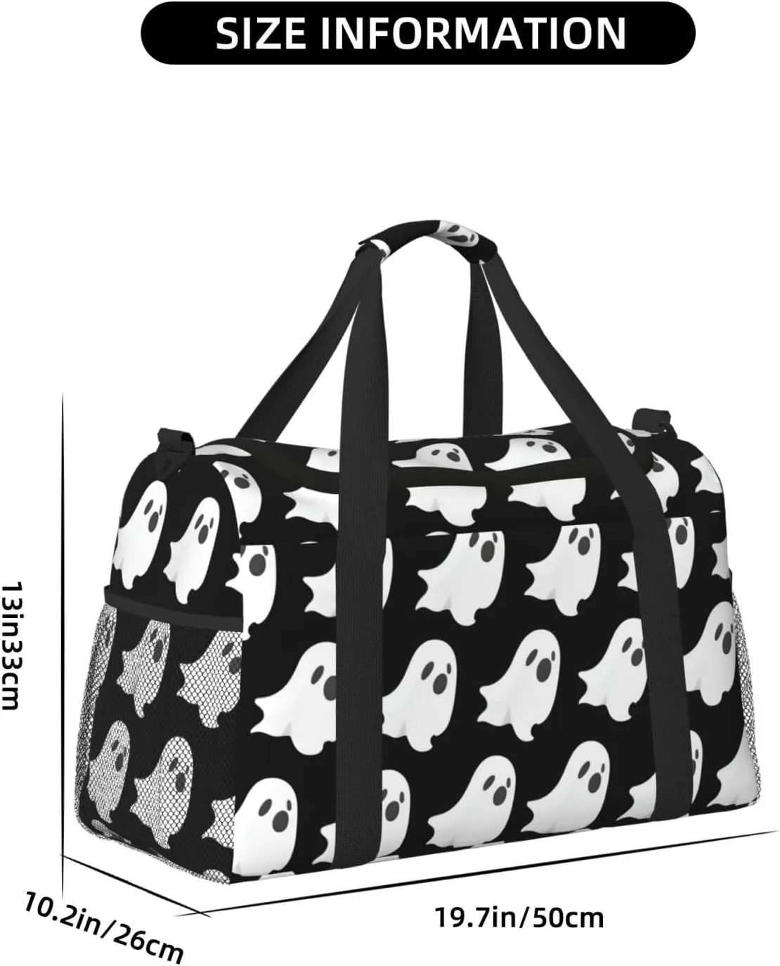 Ghost Halloween Pattern Travel Duffel Bag With Zippers And Handles, Big Foldable Duffle Bag For Family Vacations