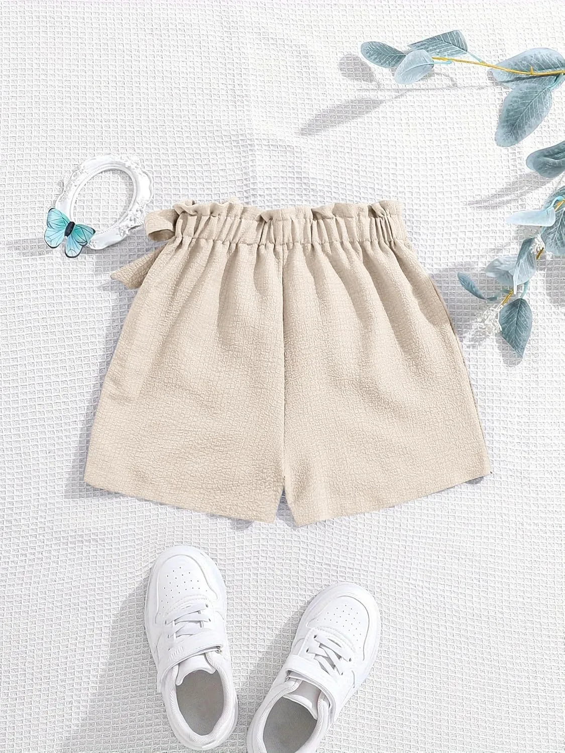 Girls' Casual Ruffled Paperbag Waist Shorts Tie Side Wide Leg Shorts