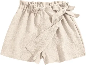 Girls' Casual Ruffled Paperbag Waist Shorts Tie Side Wide Leg Shorts