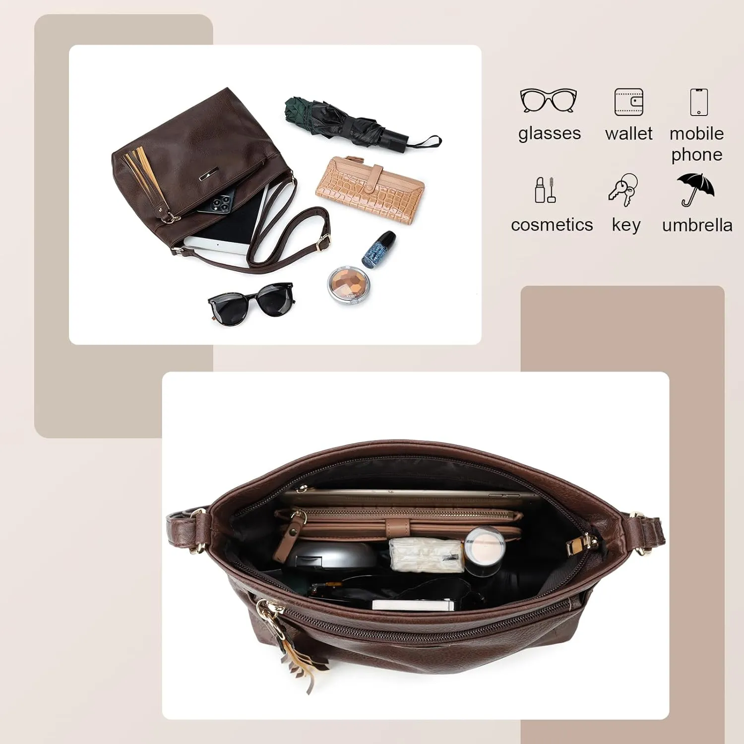 Gladdon Tassels Crossbody Bags for Women Medium Size Leather Shoulder Purse Trendy Soft Travel Shoulder Handbags