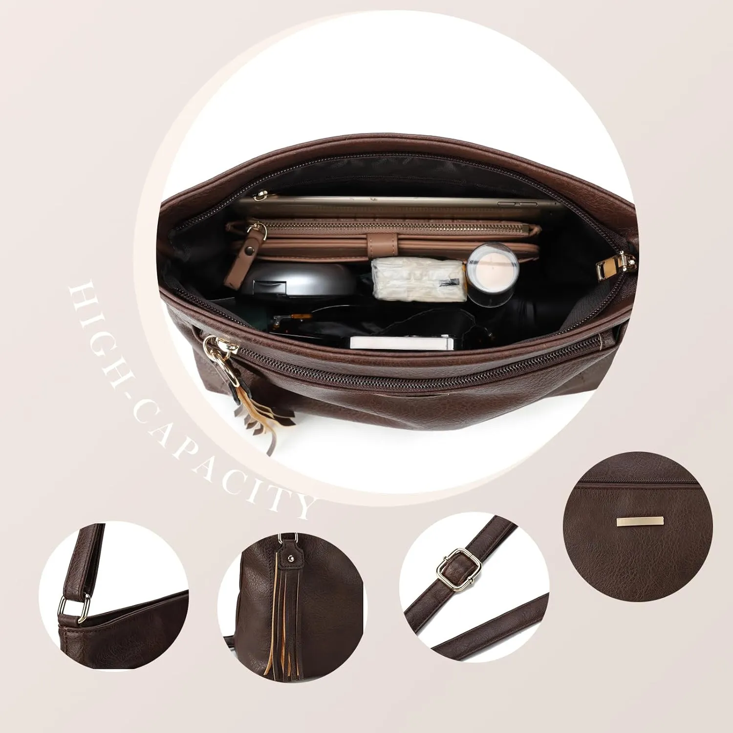 Gladdon Tassels Crossbody Bags for Women Medium Size Leather Shoulder Purse Trendy Soft Travel Shoulder Handbags