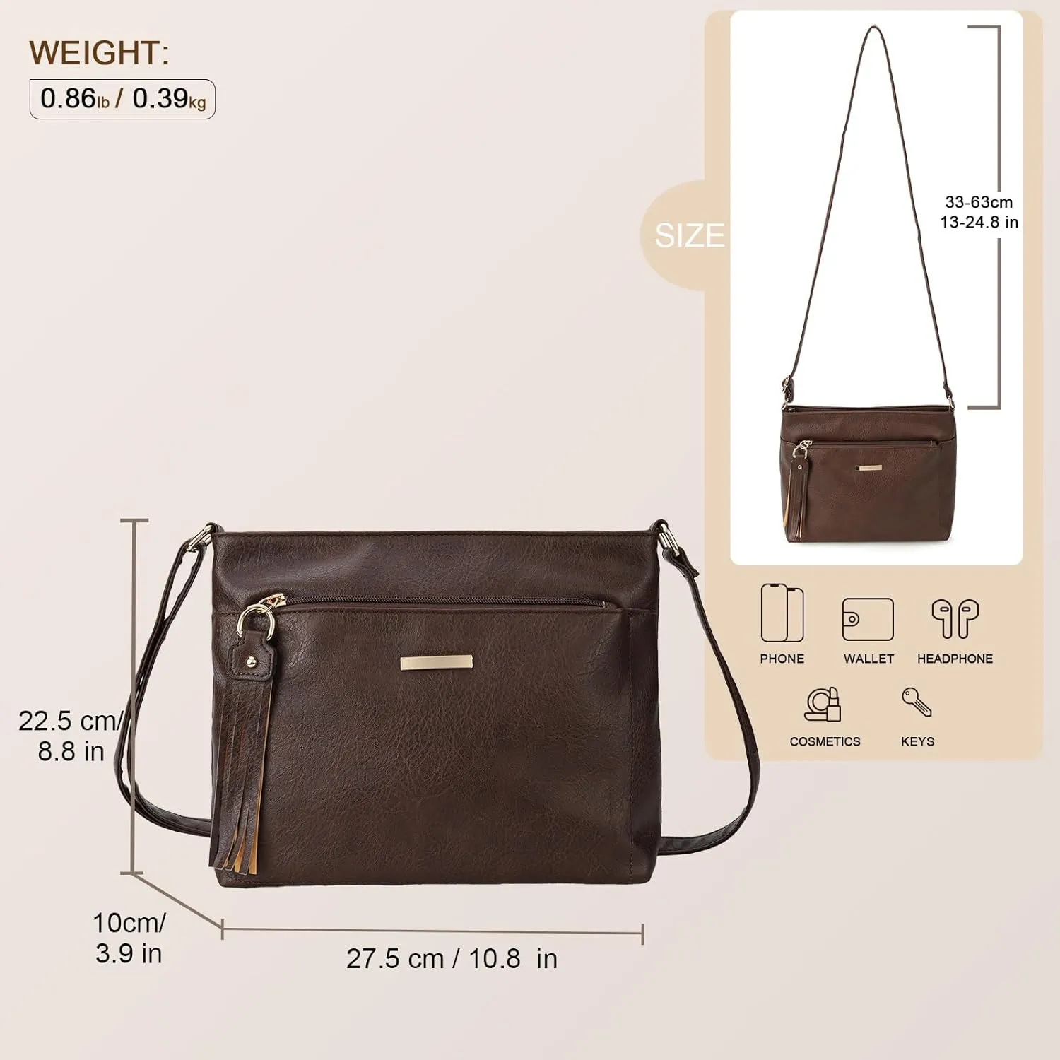 Gladdon Tassels Crossbody Bags for Women Medium Size Leather Shoulder Purse Trendy Soft Travel Shoulder Handbags
