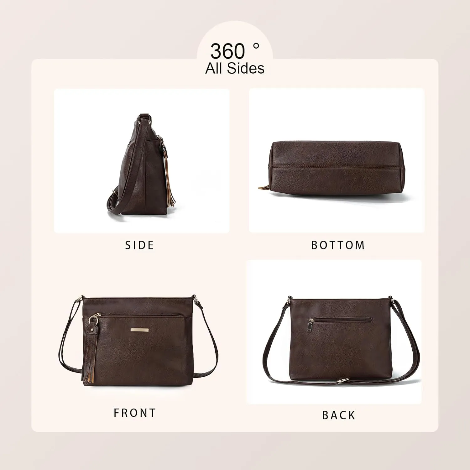 Gladdon Tassels Crossbody Bags for Women Medium Size Leather Shoulder Purse Trendy Soft Travel Shoulder Handbags