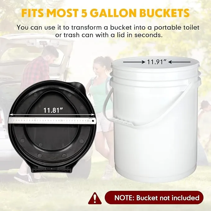 Glenmal 5 Gallon Bucket Portable Camping Toilet Seat Toilet Bags and Toilet Seat Covers Set Emergency Toilet Seat Waste Potty Bags Disposable Paper Toilet Liners for Adult Kid Camping Hiking
