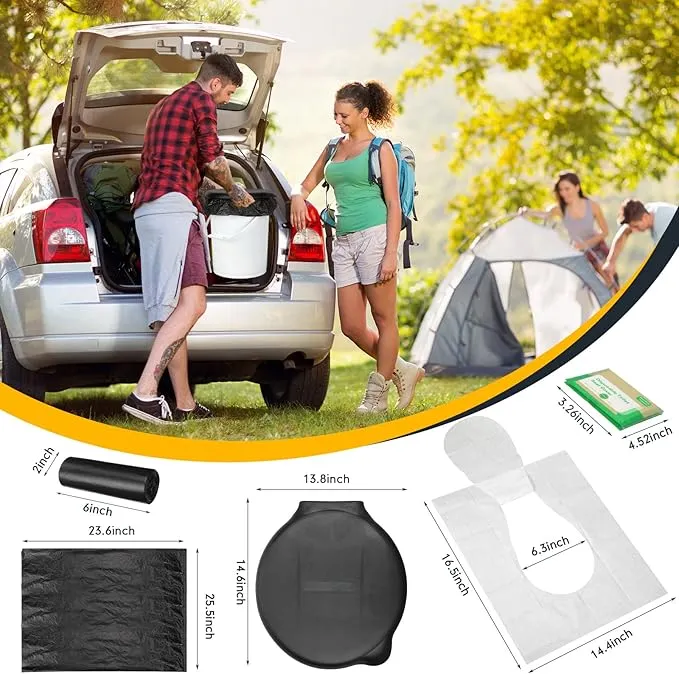 Glenmal 5 Gallon Bucket Portable Camping Toilet Seat Toilet Bags and Toilet Seat Covers Set Emergency Toilet Seat Waste Potty Bags Disposable Paper Toilet Liners for Adult Kid Camping Hiking