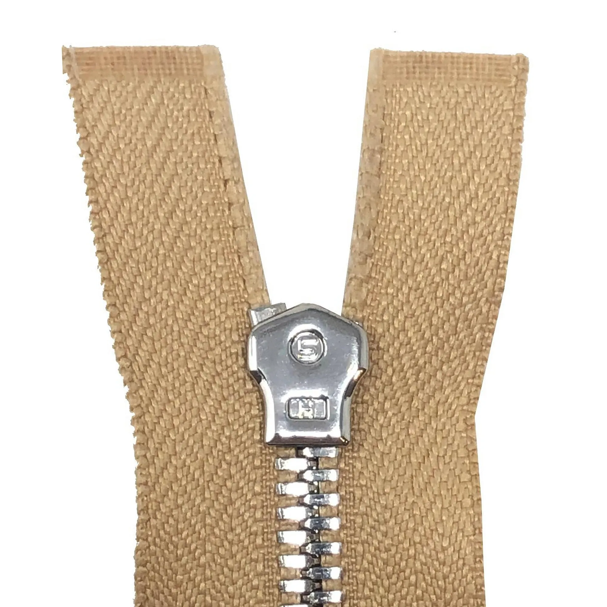 Glossy 5MM or 8MM One-Way Non-Separating Closed Bottom Zipper, Beige/Nickel |7 Inch Length
