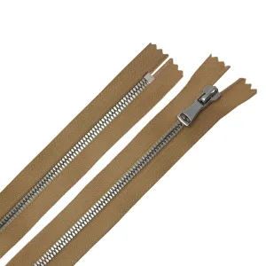 Glossy 5MM or 8MM One-Way Non-Separating Closed Bottom Zipper, Beige/Nickel |7 Inch Length