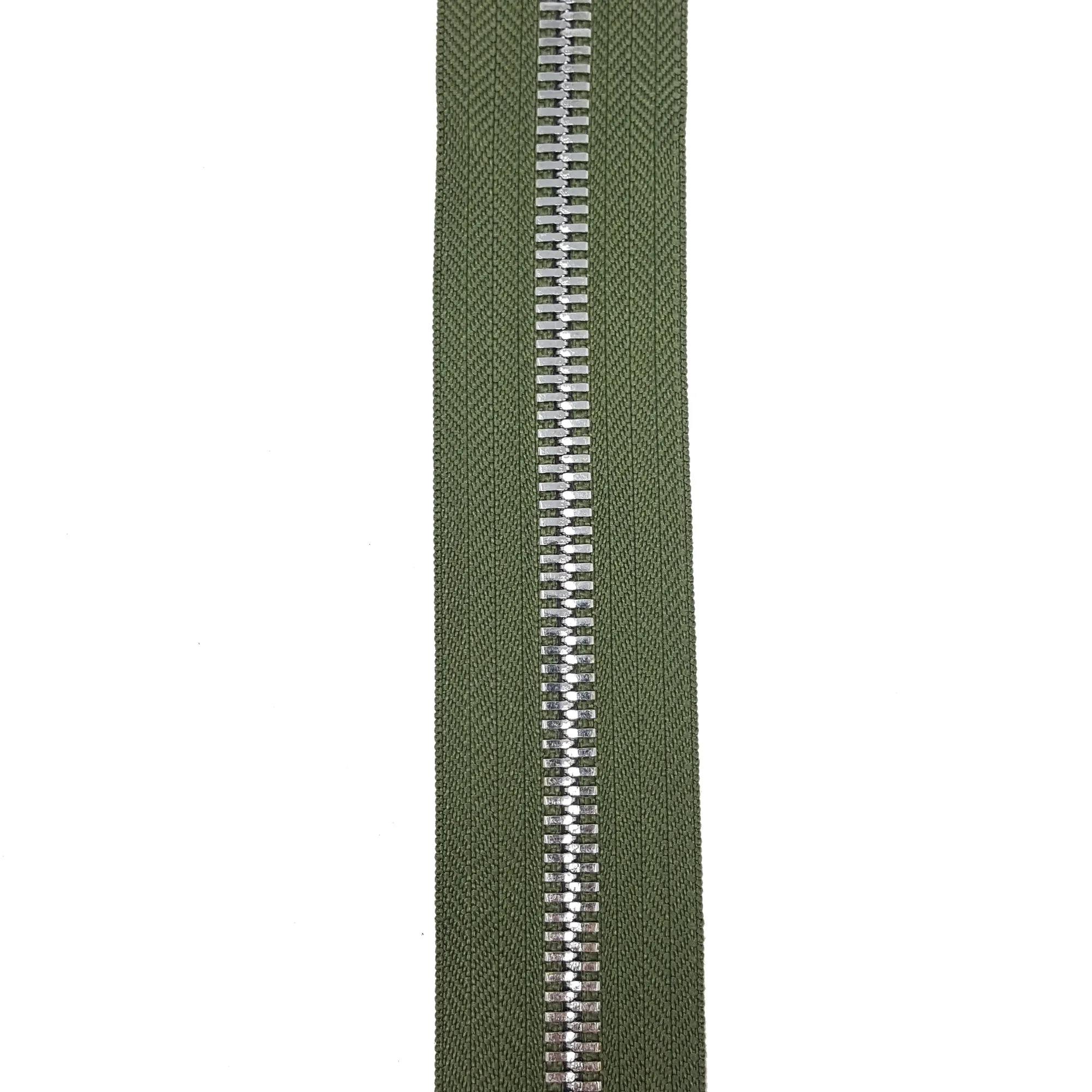 Glossy 5MM or 8MM One-Way Non-Separating Closed Bottom Zipper, Olive/Nickel |7 Inch Length
