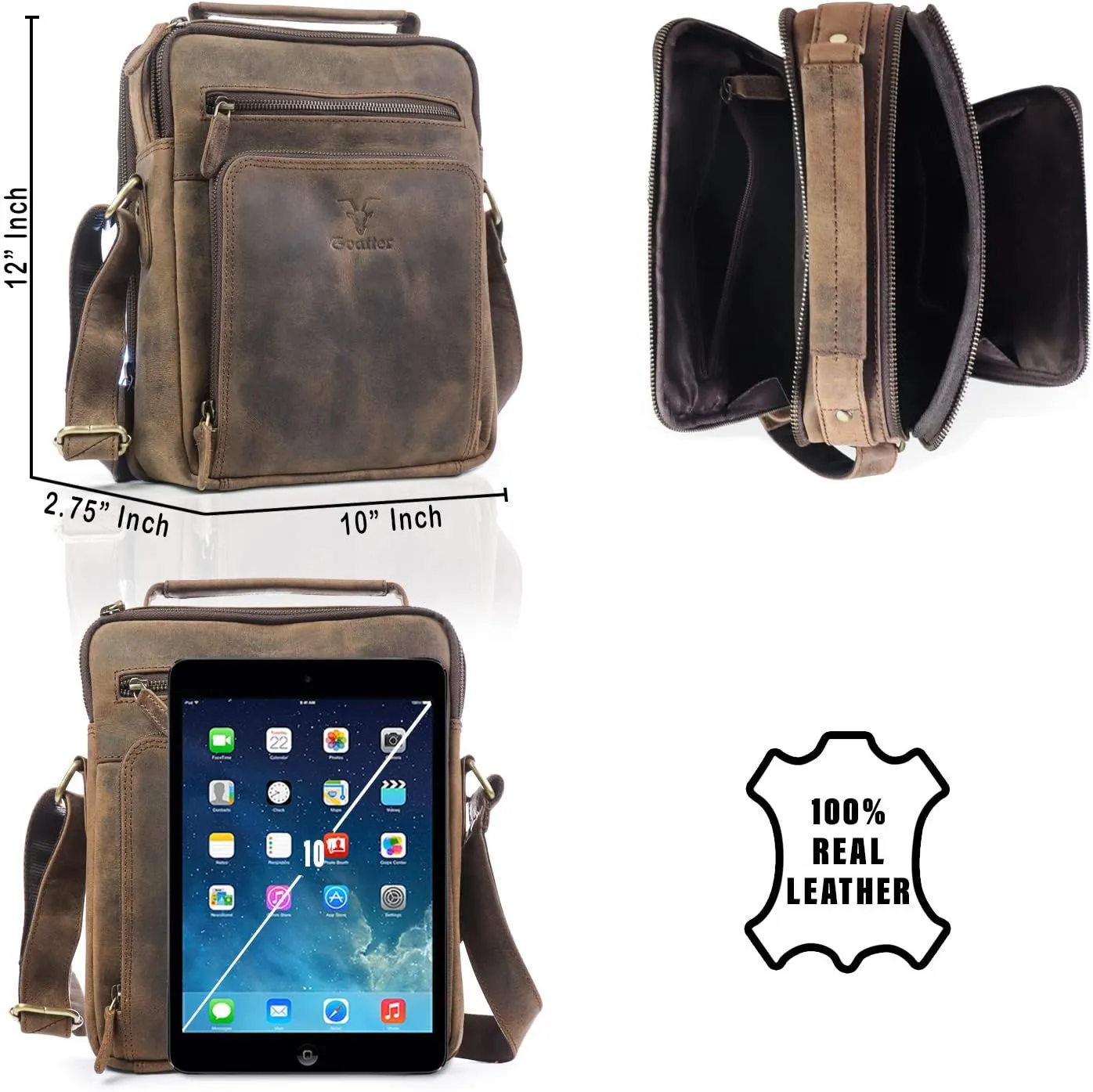 Goatter Men's Hunter Leather 11.5" Inch Messenger Bags