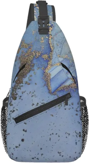 Gold Water Color Marble Foil Oriental Modern Chest Sling Bag Crossbody Shoulder Backpack Bag Gym Cycling Travel Hiking Daypack Cross Bag