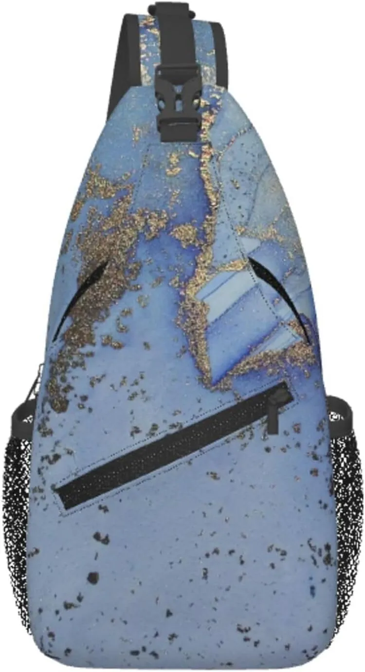 Gold Water Color Marble Foil Oriental Modern Chest Sling Bag Crossbody Shoulder Backpack Bag Gym Cycling Travel Hiking Daypack Cross Bag