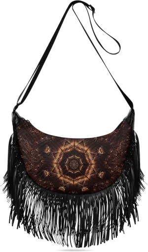 Golden-laser-lights Print Women Tassel Fringe Shoulder bag, Fringe Purse Crossbody, Women Tassel Hobo Bag with Zipper