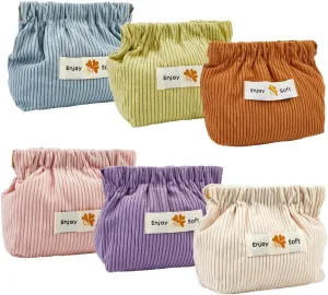 GORGECRAFT 6 Styles Shrapnel Portable Pouch Corduroy Storage Bag Elastic Hair Tie Toiletry Organizer Travel Cosmetic Bag Handbag Small Pouch Purse Case for Travel Home Gifts Coin Purse