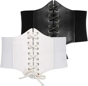 GRACE KARIN Lace-up Cinch Belt Tied Corset Elastic Waist Belt 2 Piece