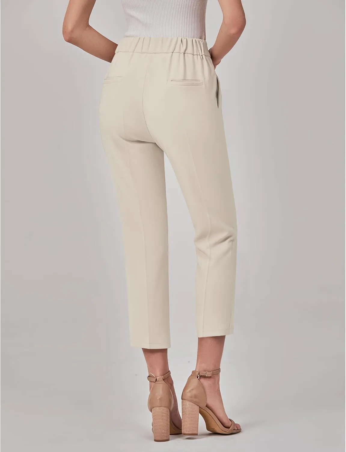 GRAPENT Capri Pants for Women High Waisted Pull On Dress Pants Slim Straight Leg Stretchy Waist Capris Trousers Pants