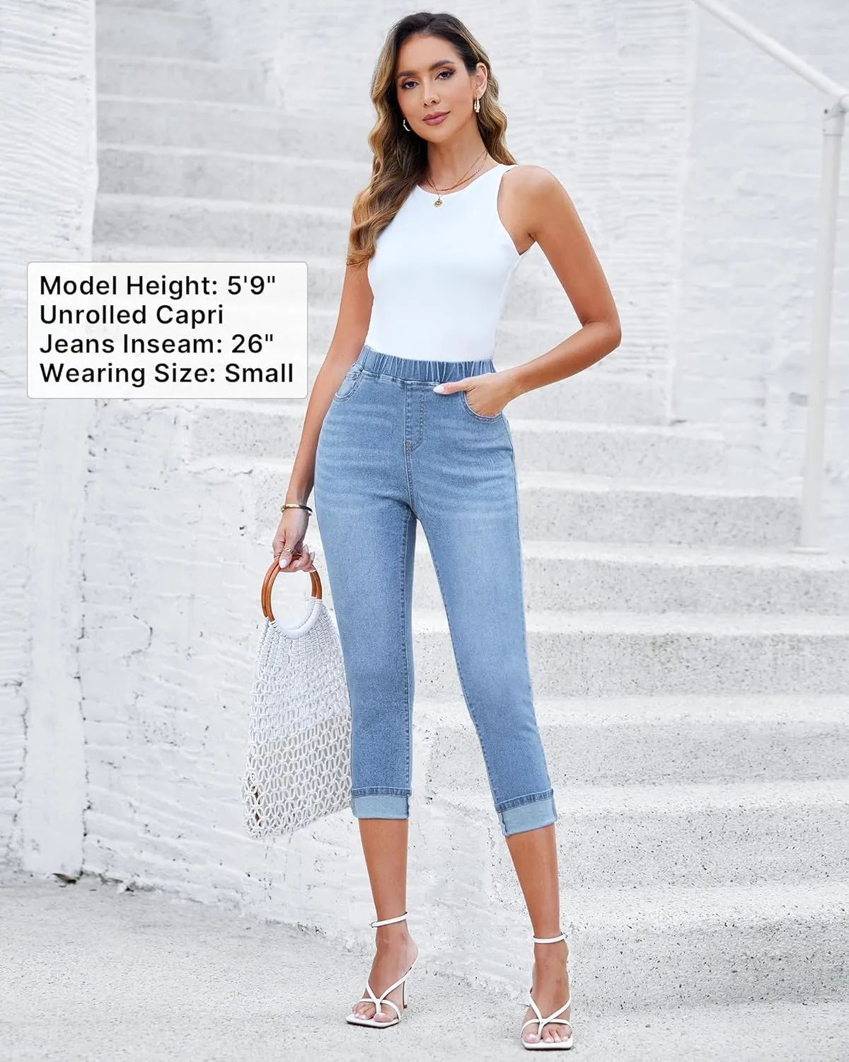 GRAPENT Pull On Jeans for Women High Waisted Skinny Capri Pants Trendy Stretch Denim Cropped Jeans Crop Jeggings Capris