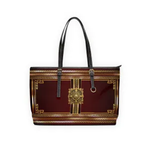 Greek Key Gold Maroon PU Leather Shoulder Bag