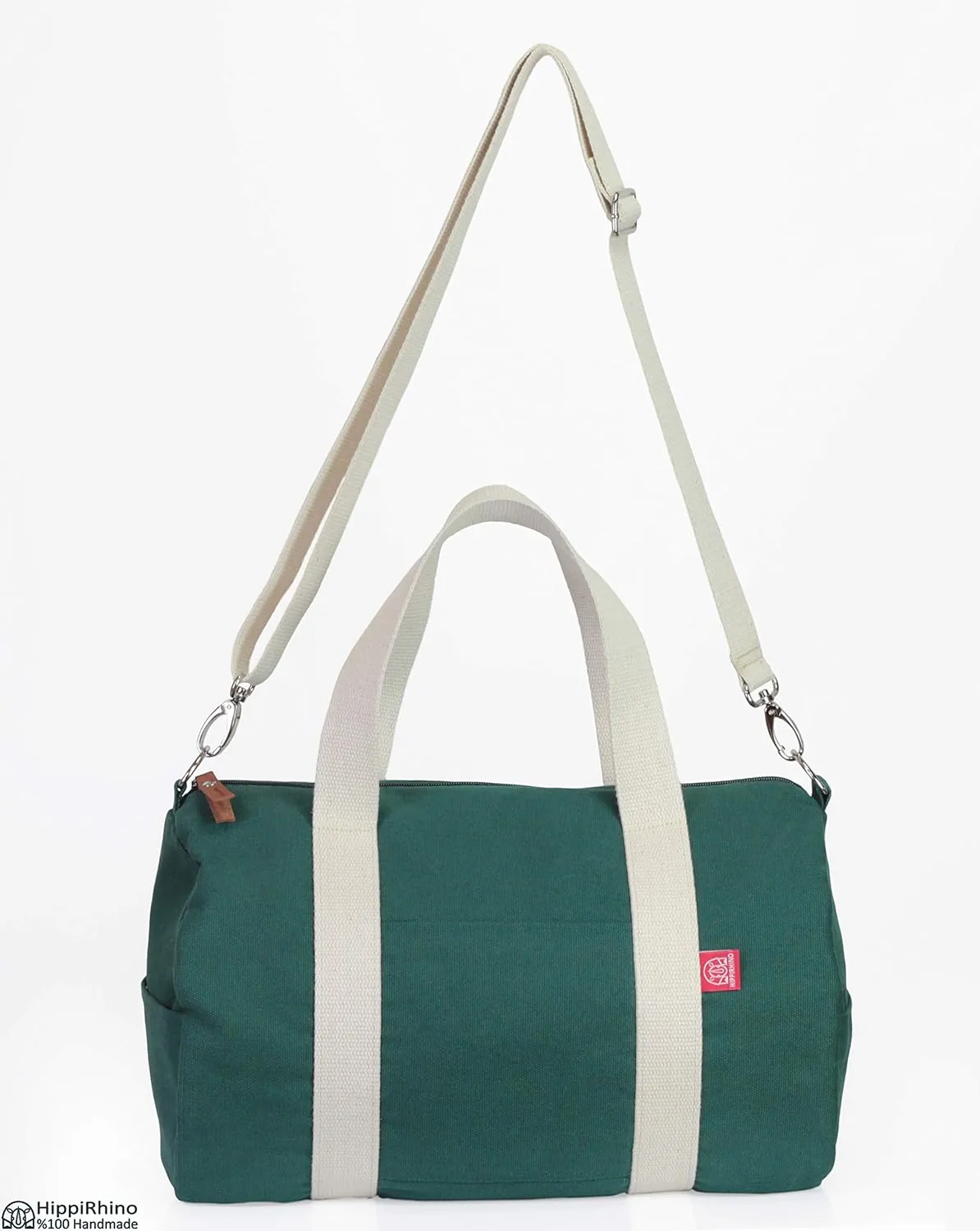 Green Cotton Canvas Duffle Bag Weekender Travel Gym Yoga Bag Overnight Waxed Duffel (Waxed Canvas)