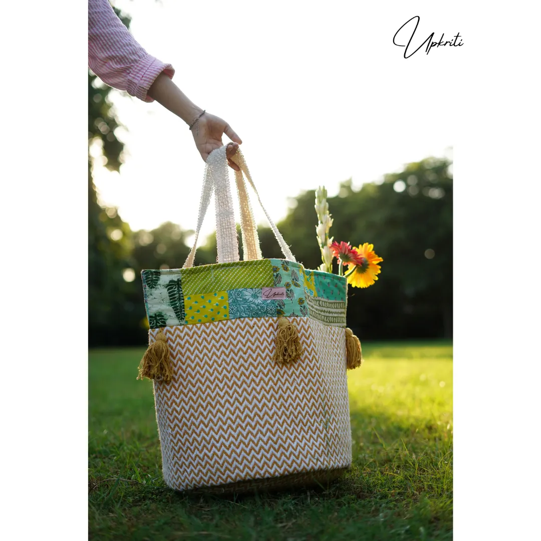 Green Patchwork Shopping Bag