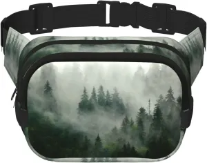 Green Tree Misty Landscape Print Men and Women Square Double Layer Waist Bag Workout Crossbody Travel Waist Bag