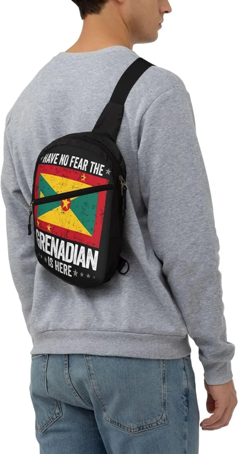 Grenada Flag Have No Fear The Grenadian Packable Crossbody Bag Portable Sling Bags Foldable Travel Daypack Reusable Sports Shoulder Backpack Diagonally Chest Bag for Workout