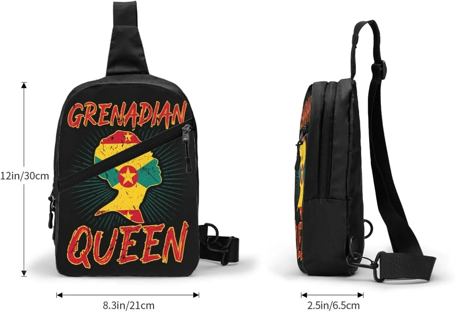 Grenadian Queen Grenada Culture Cultural Afro Pride Flag Packable Crossbody Bag Portable Sling Bags Foldable Travel Daypack Reusable Sports Shoulder Backpack Diagonally Chest Bag for Workout
