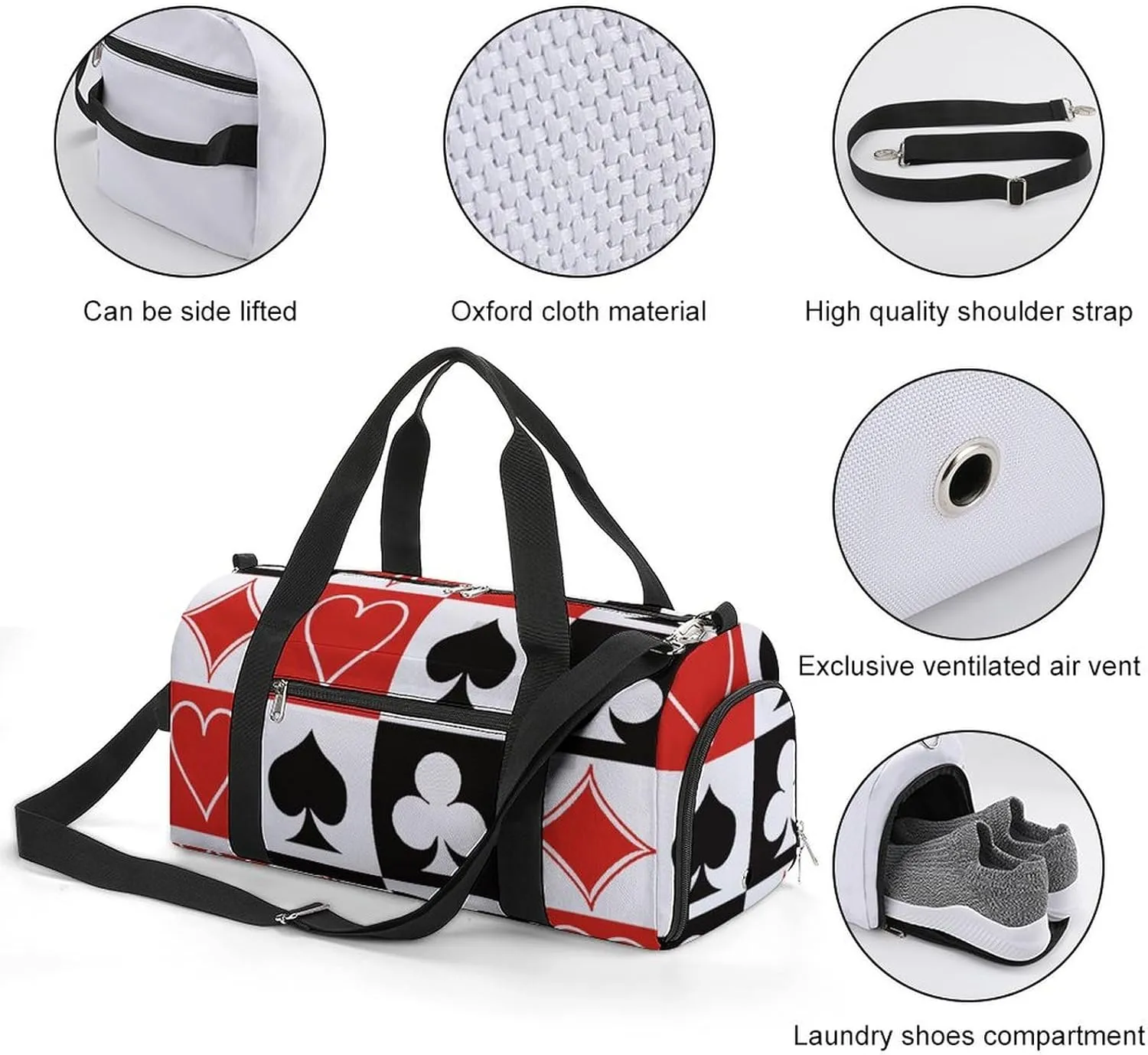 Grid Poker Playing Cards A Fitness Bag with Large Storage Space Is Suitable for Portable Outdoor Use